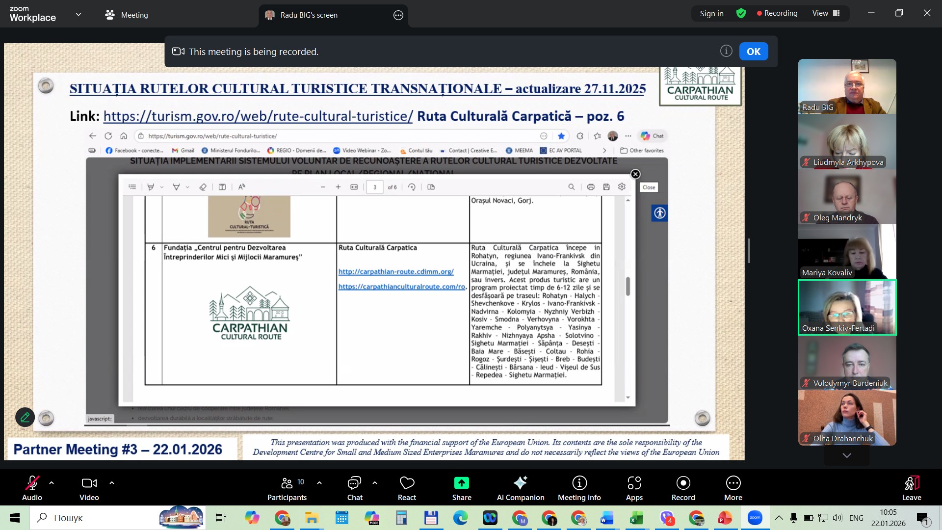 Зустріч партнерів проєкту «Покращення візуалізації спільної культурної спадщини через Карпатський культурний шлях».
